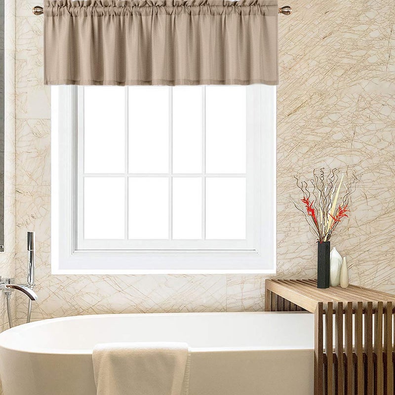 CAROMIO Valances for Kitchen, Waffle Woven Half Window Valance Curtains for Bathroom Windows Short Cafe Curtains, Plaza Taupe, 60x15 Inch - Image 1